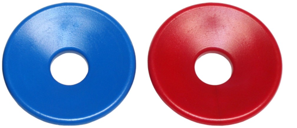 Red and blue earphone cushions
